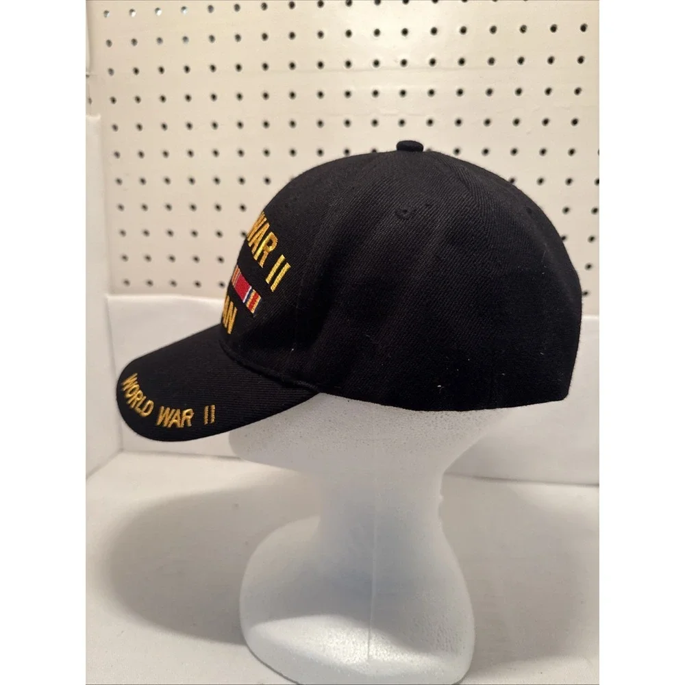 World War II Veteran Baseball Cap Hat One-Size Adjustable Embroidered Black